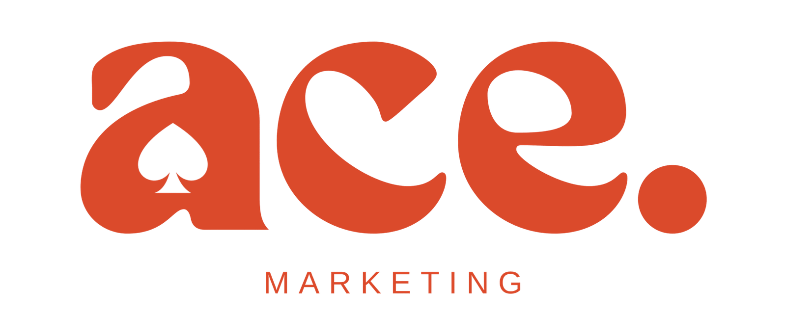 Ace Marketing logo in bold orange text, featuring a stylised spade icon within the letter "a" and modern typography.